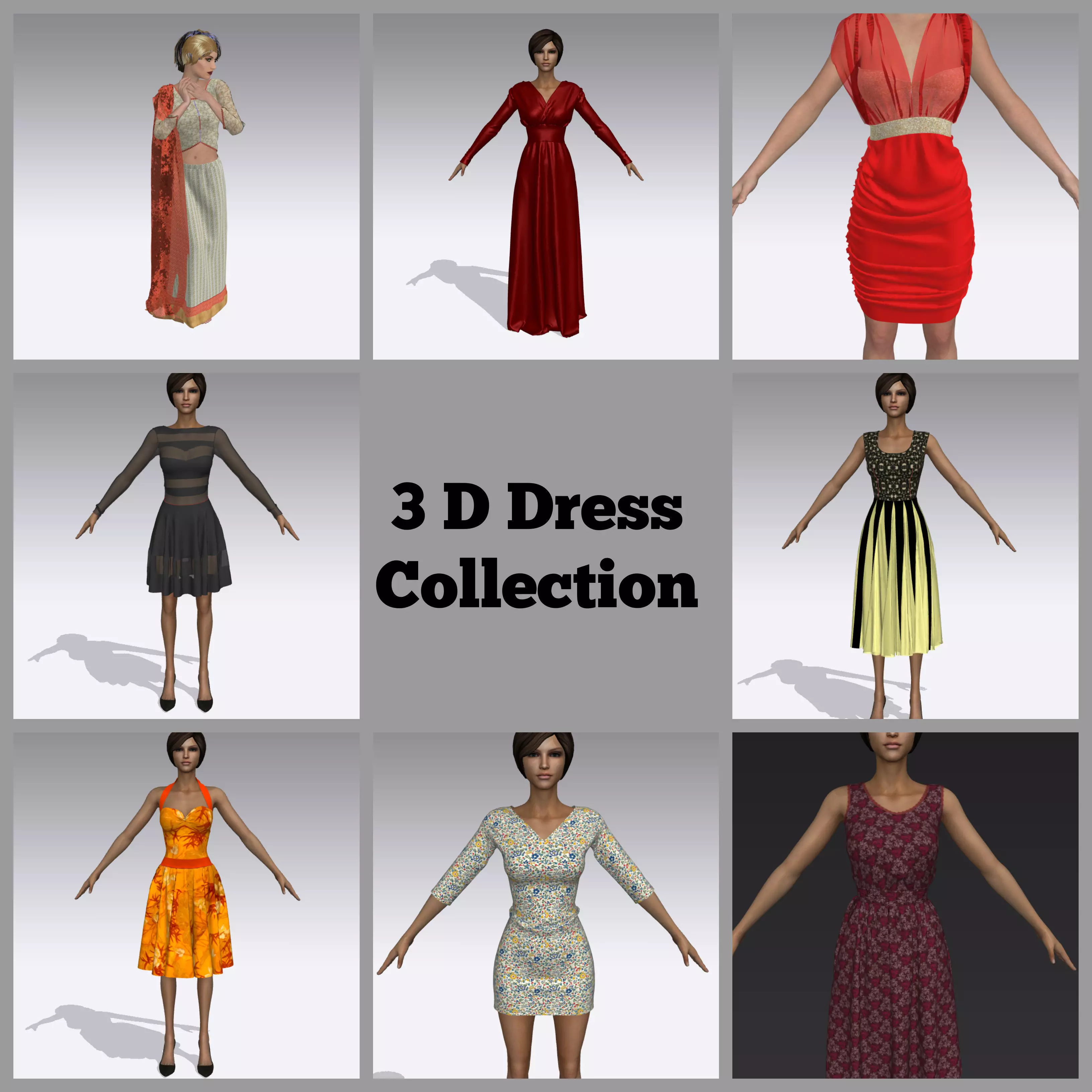 Stylish Designe  3D Dresses for Female Avatars 3D Model Collection_0