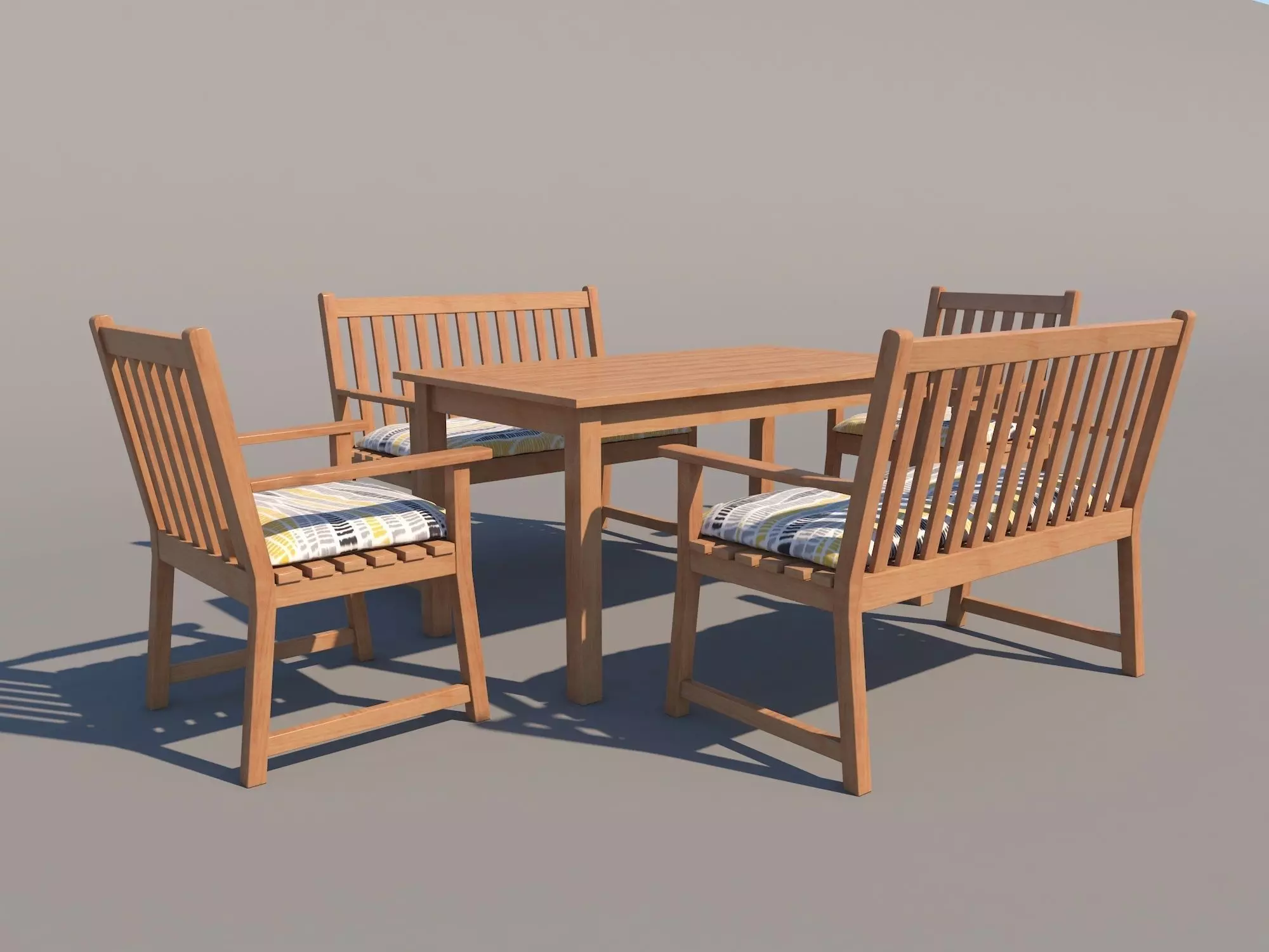 Garden table and seats set 3D model
