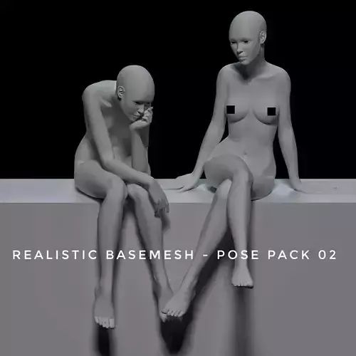 Realistic Human Basemesh - Female - Pose Pack 02 Low-poly 3D model