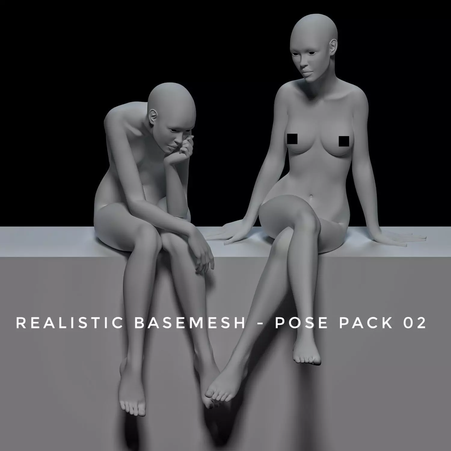 Realistic Human Basemesh - Female - Pose Pack 02 Low-poly 3D model_0