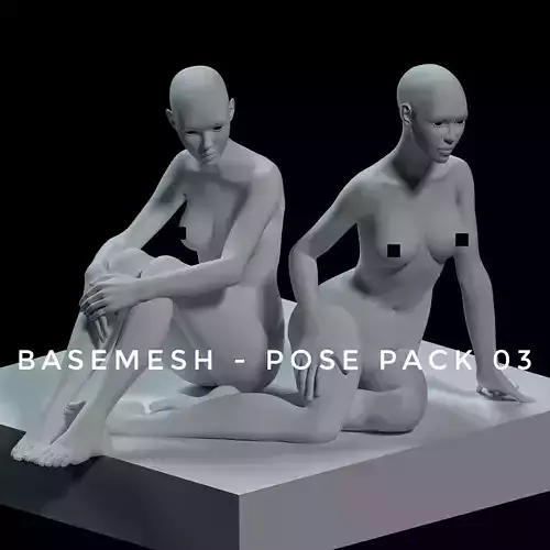 Realistic Human Basemesh - Female - Pose Pack 03 Low-poly 3D model