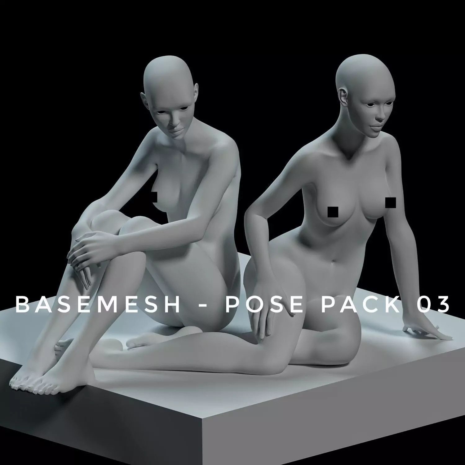 Realistic Human Basemesh - Female - Pose Pack 03 Low-poly 3D model_0