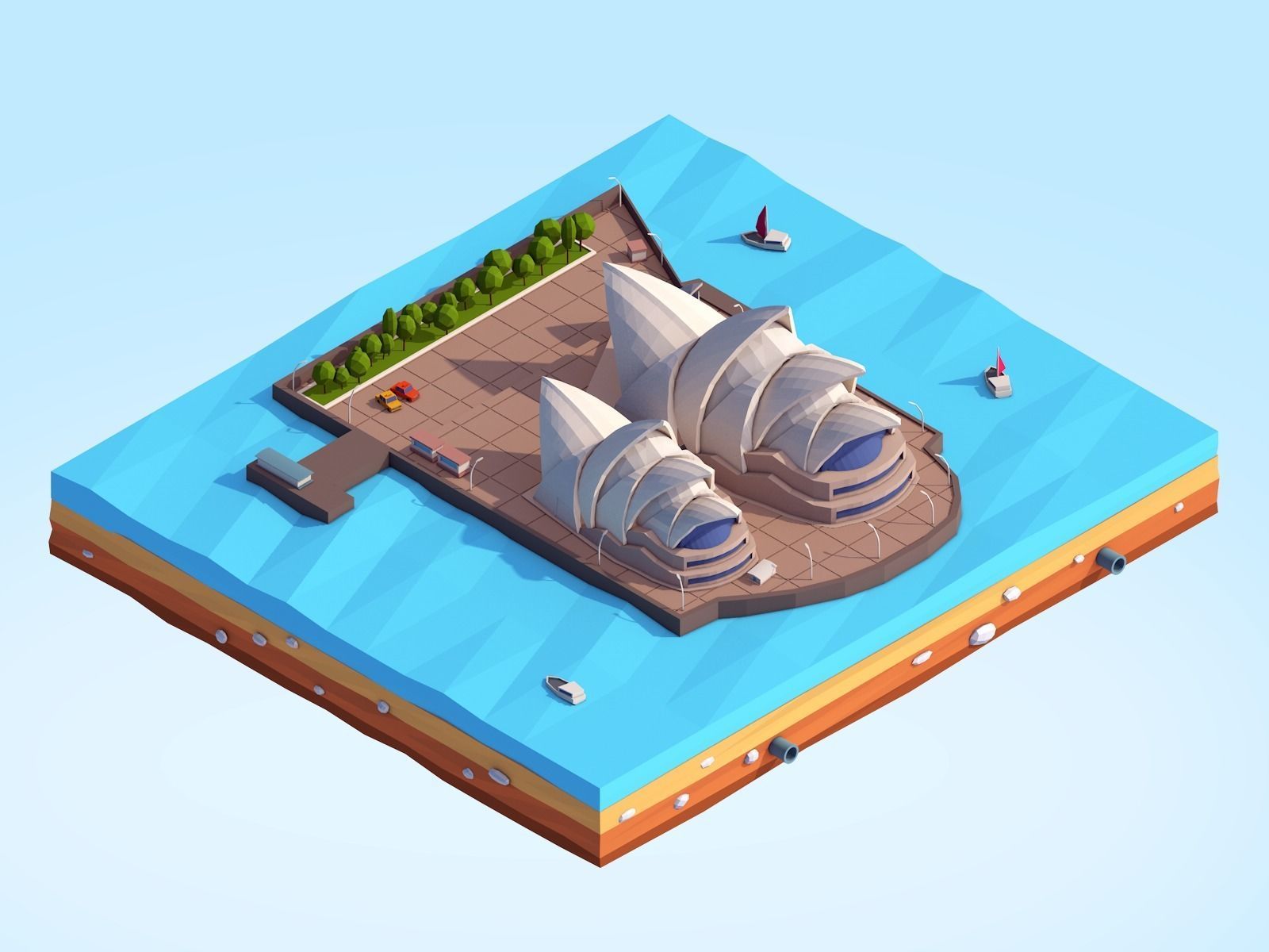 Low Poly Sydney Opera House Landmark Low-poly 3D model_2