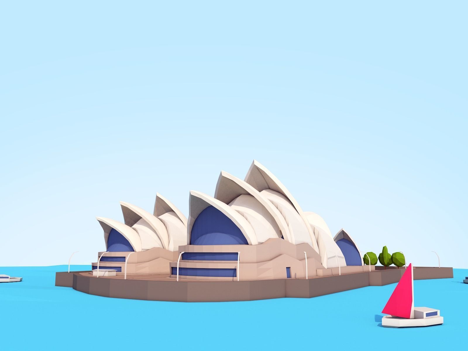 Low Poly Sydney Opera House Landmark Low-poly 3D model_4