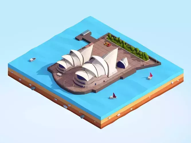 Low Poly Sydney Opera House Landmark Low-poly 3D model