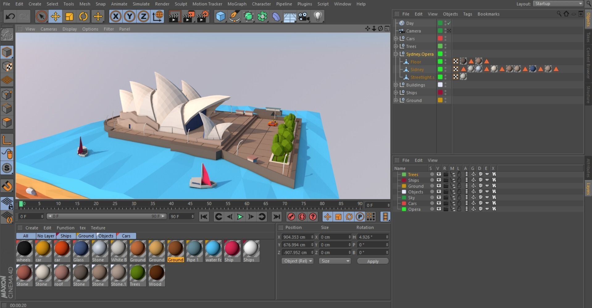 Low Poly Sydney Opera House Landmark Low-poly 3D model_9