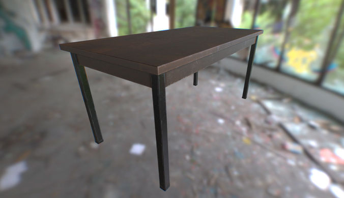 Table in abandoned building Low-poly 3D model