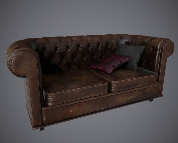 Lowpoly PBR Old Worn Sofa Low-poly 3D model