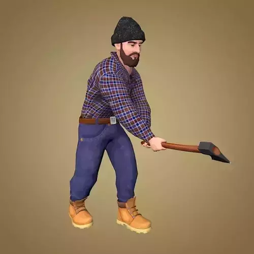 Lumberjack man with shovel Low-poly 3D model