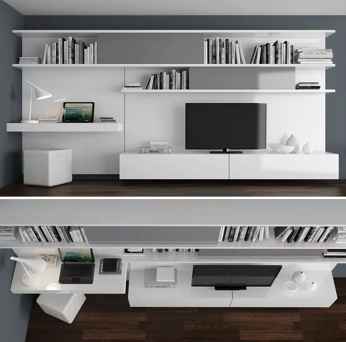 TV Stand and workzone Low-poly 3D model_0