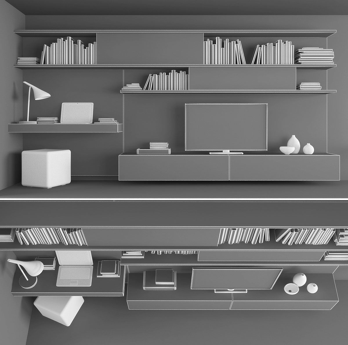 TV Stand and workzone Low-poly 3D model_1
