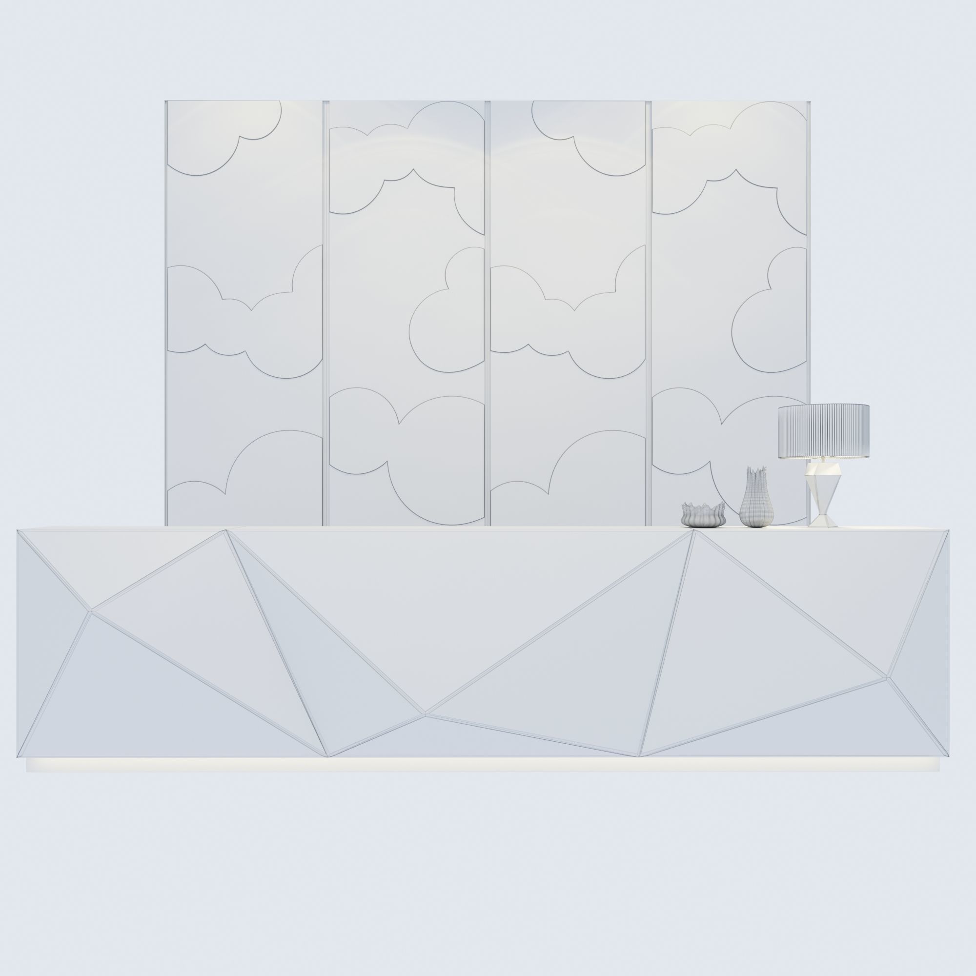 Reception marble desk with geometric design 3D model_2