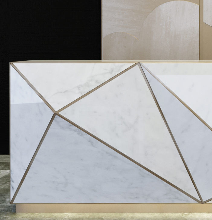 Reception marble desk with geometric design 3D model_4