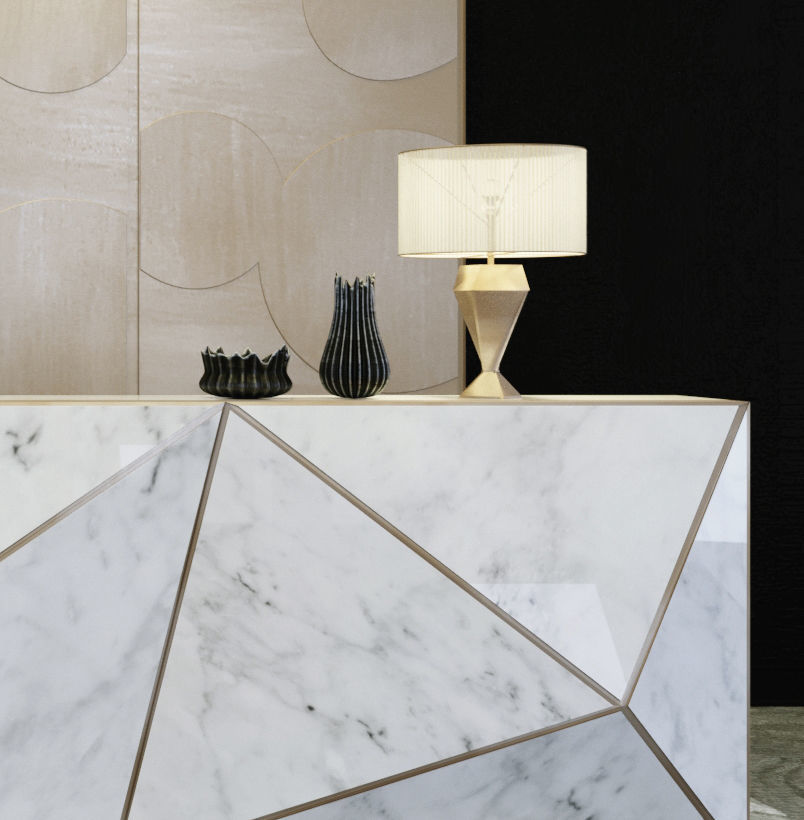 Reception marble desk with geometric design 3D model_3