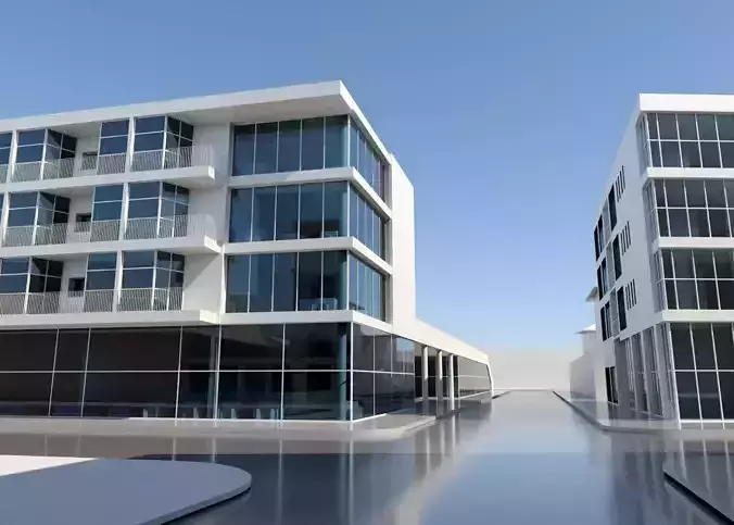 Detailed Building office Exterior 3Dsmax - Revit 3D model