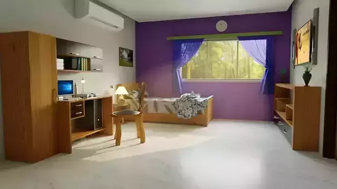 Fully furnished room interior model Low-poly 3D model