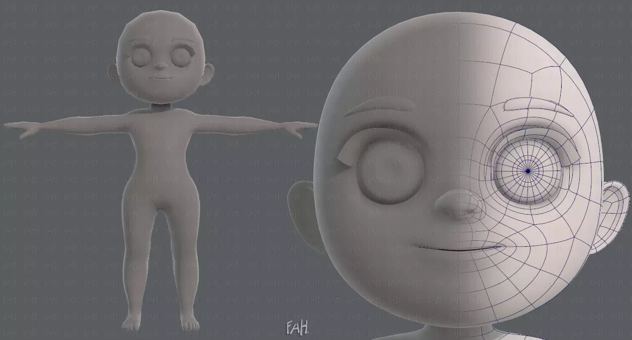 Base mesh girl characterV05 Low-poly 3D model_0