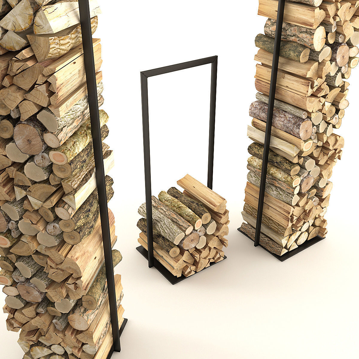 Firewood Set 2 rack with logs in it 3D model_2