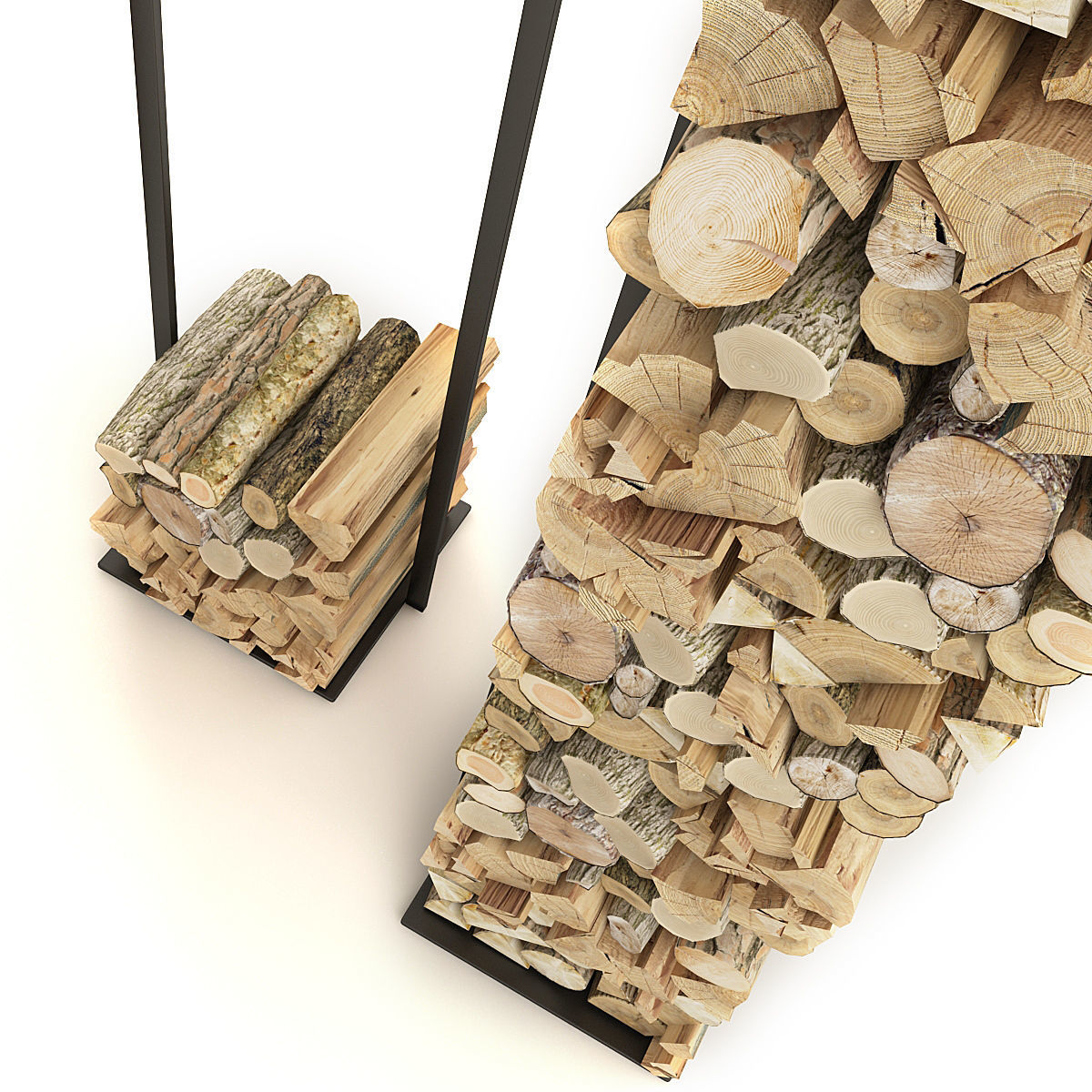 Firewood Set 2 rack with logs in it 3D model_5