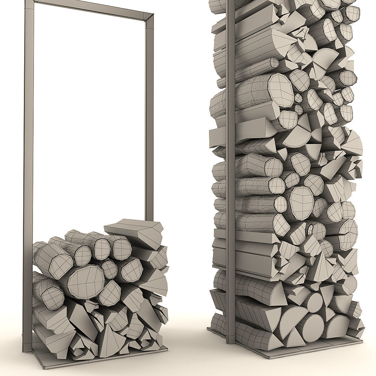 Firewood Set 2 rack with logs in it 3D model_4