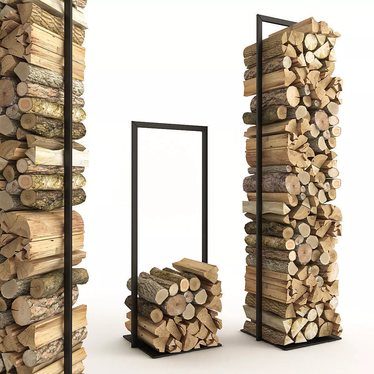 Firewood Set 2 rack with logs in it 3D model_0