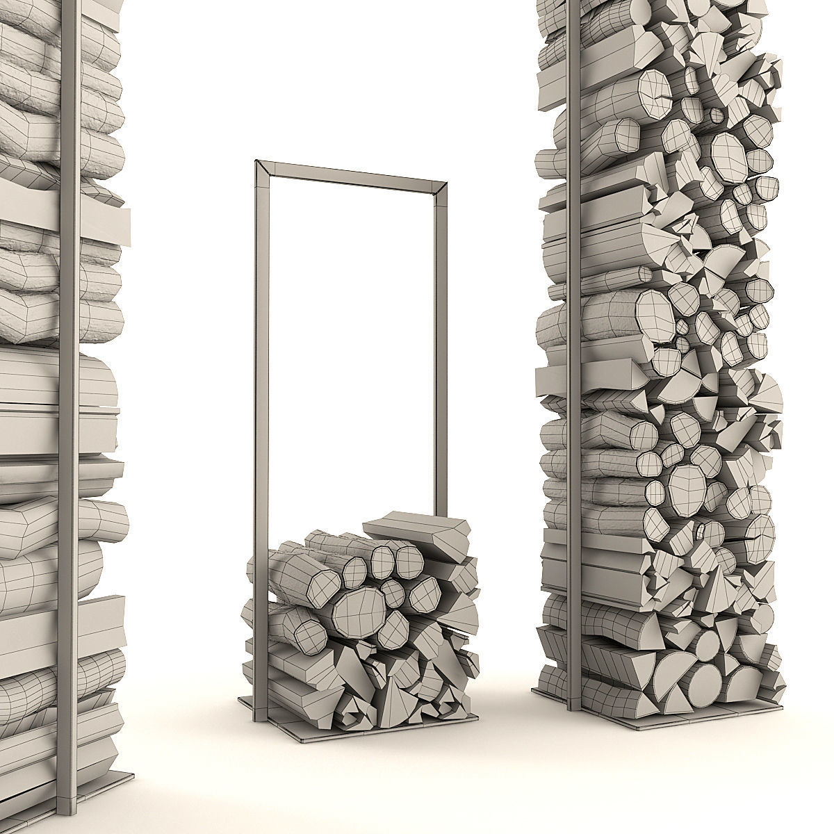 Firewood Set 2 rack with logs in it 3D model_1
