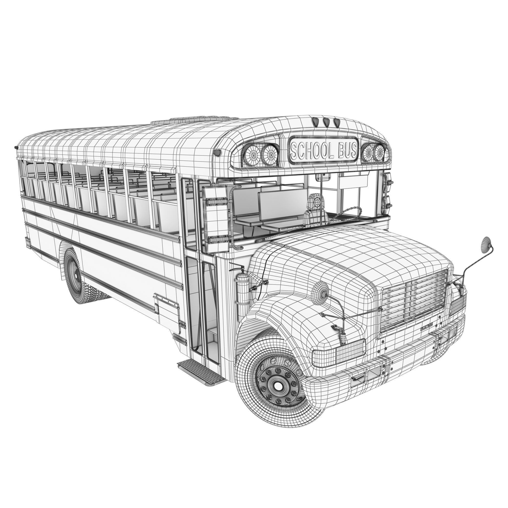  School Bus Blue Bird  3D model_5