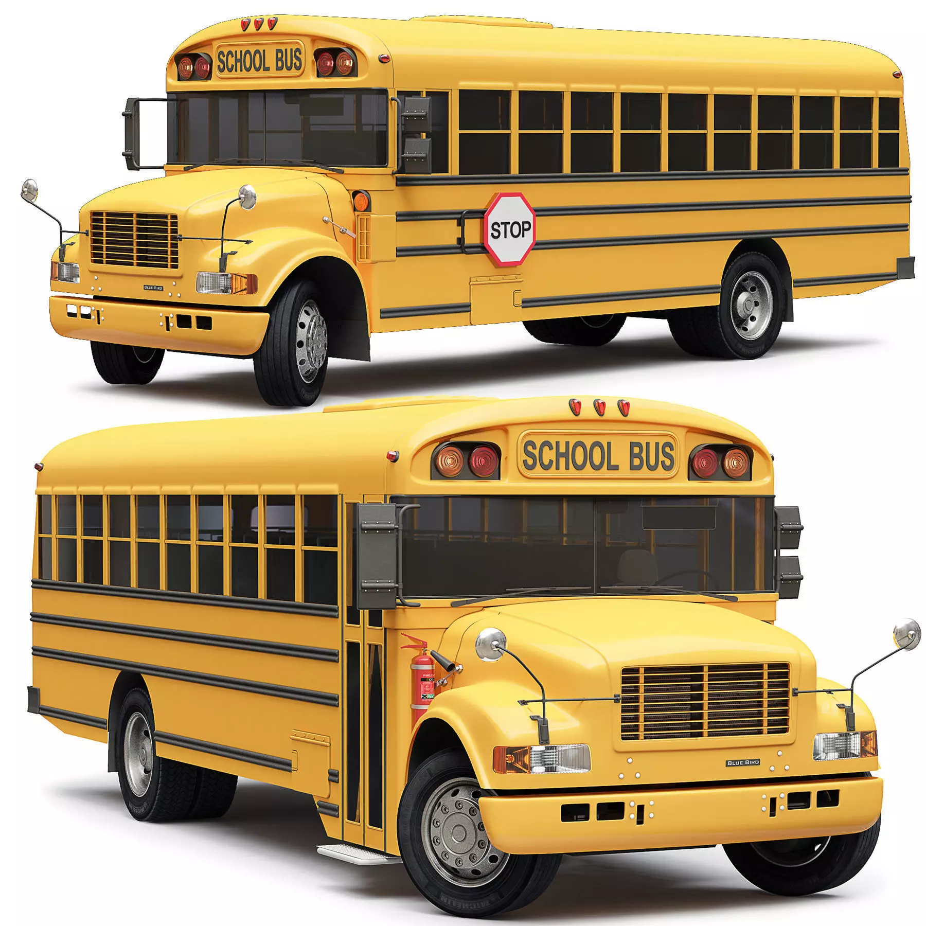  School Bus Blue Bird  3D model_0
