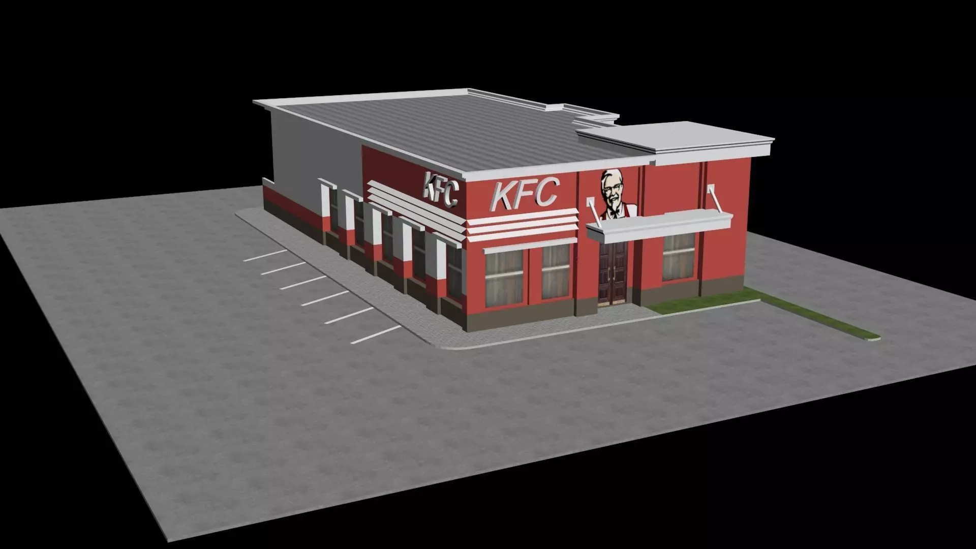 KFC Low Poly fast food restaurant 3D print model_0