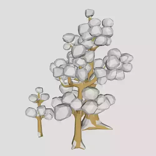 3d Oak trees winter low poly for game or cartoon