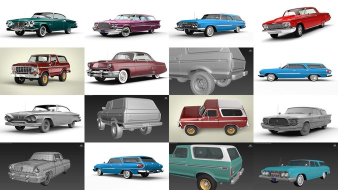 Old school American cars 3D Model Collection