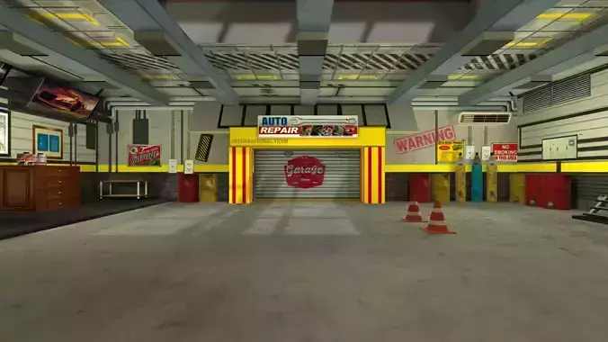 Low Poly Garage in video game Low-poly 3D model
