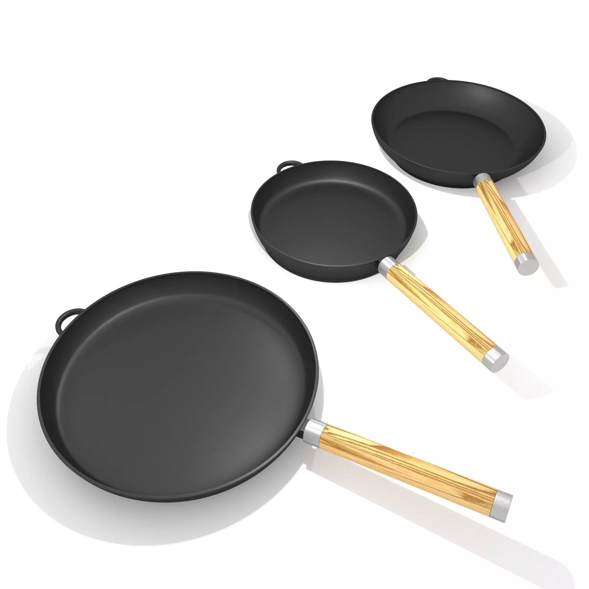 Iron frying pan set  3D model_0