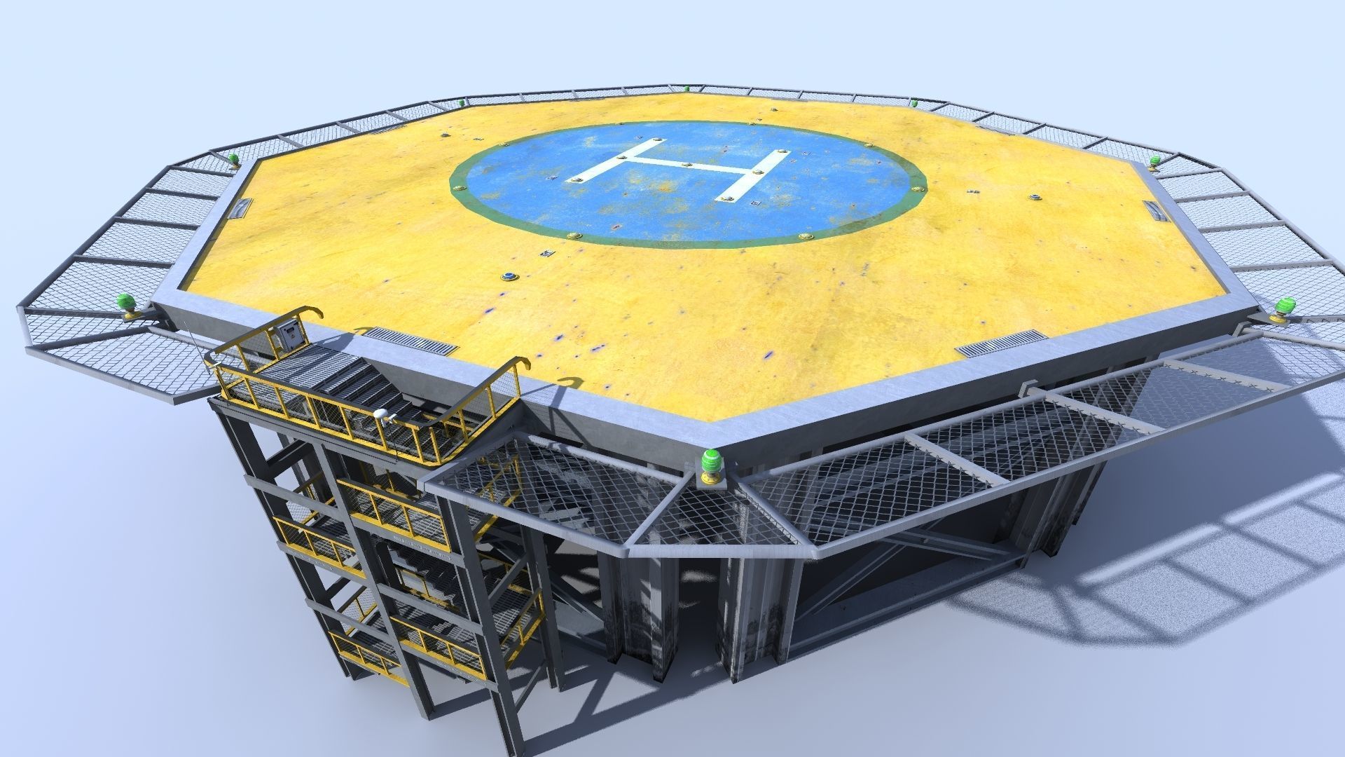 Helicopter industrial landing pad Orange - helipad - airfield  Low-poly 3D model_4