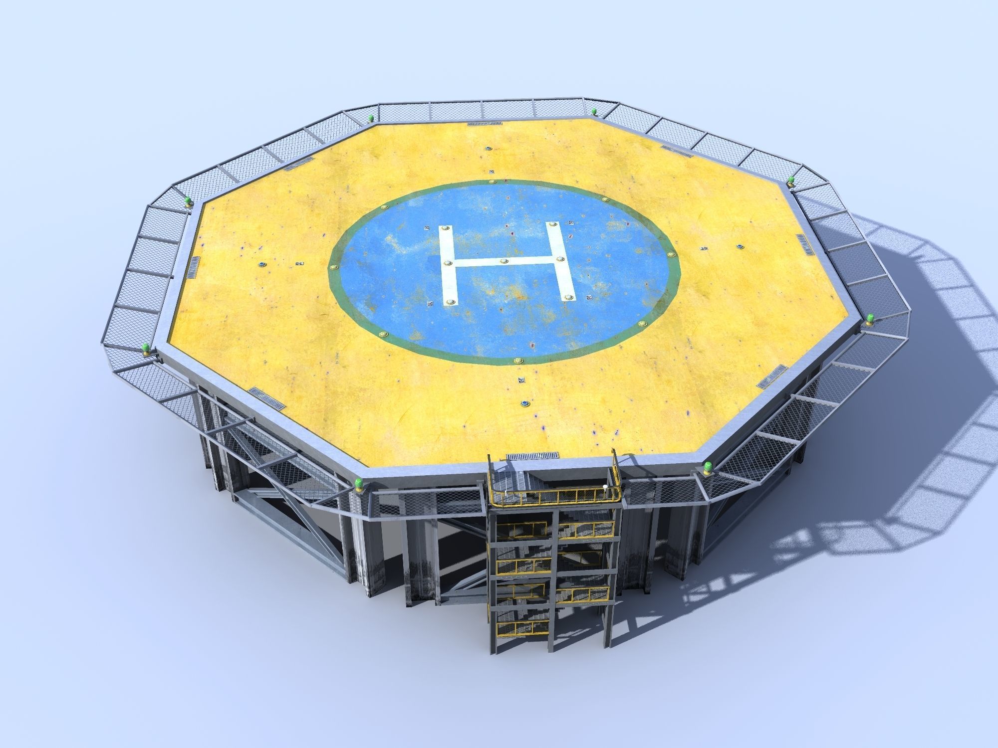 Helicopter industrial landing pad Orange - helipad - airfield  Low-poly 3D model_9