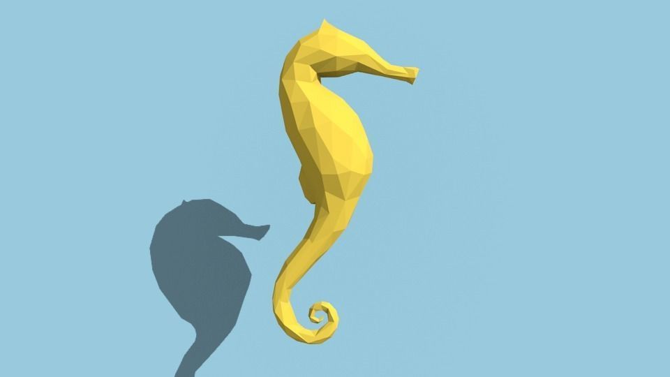 Lowpoly sea - ocean animals stingray dolphin seahorse jellyfish Low-poly 3D model_1