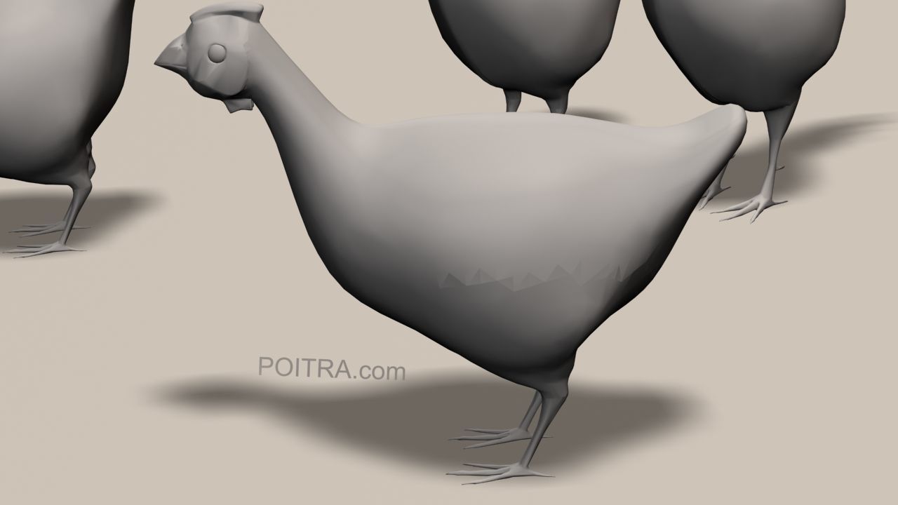 Chicken Ranch - Rooster and 9 Posed Hens - Black -  3D model_8