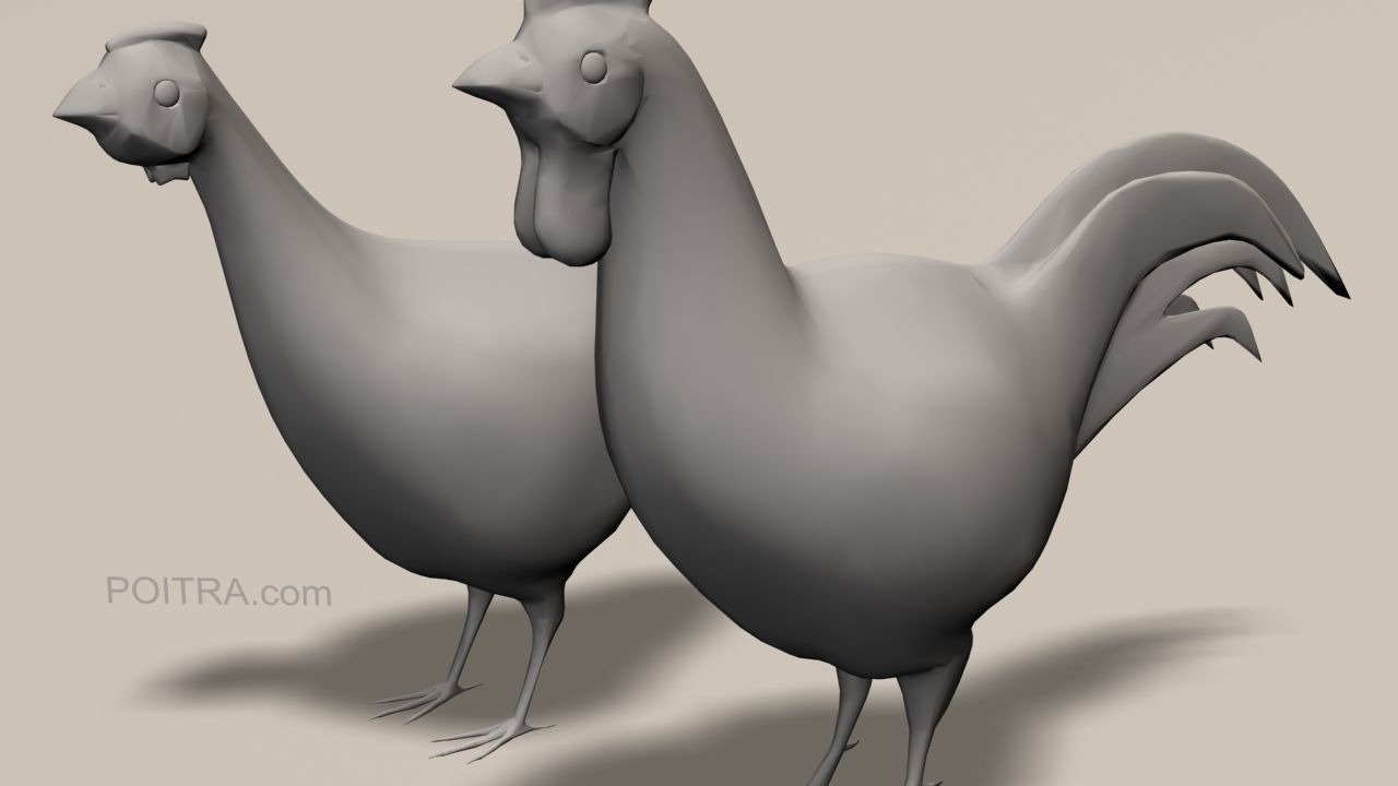 Chicken Ranch - Rooster and 9 Posed Hens - Black -  3D model_11