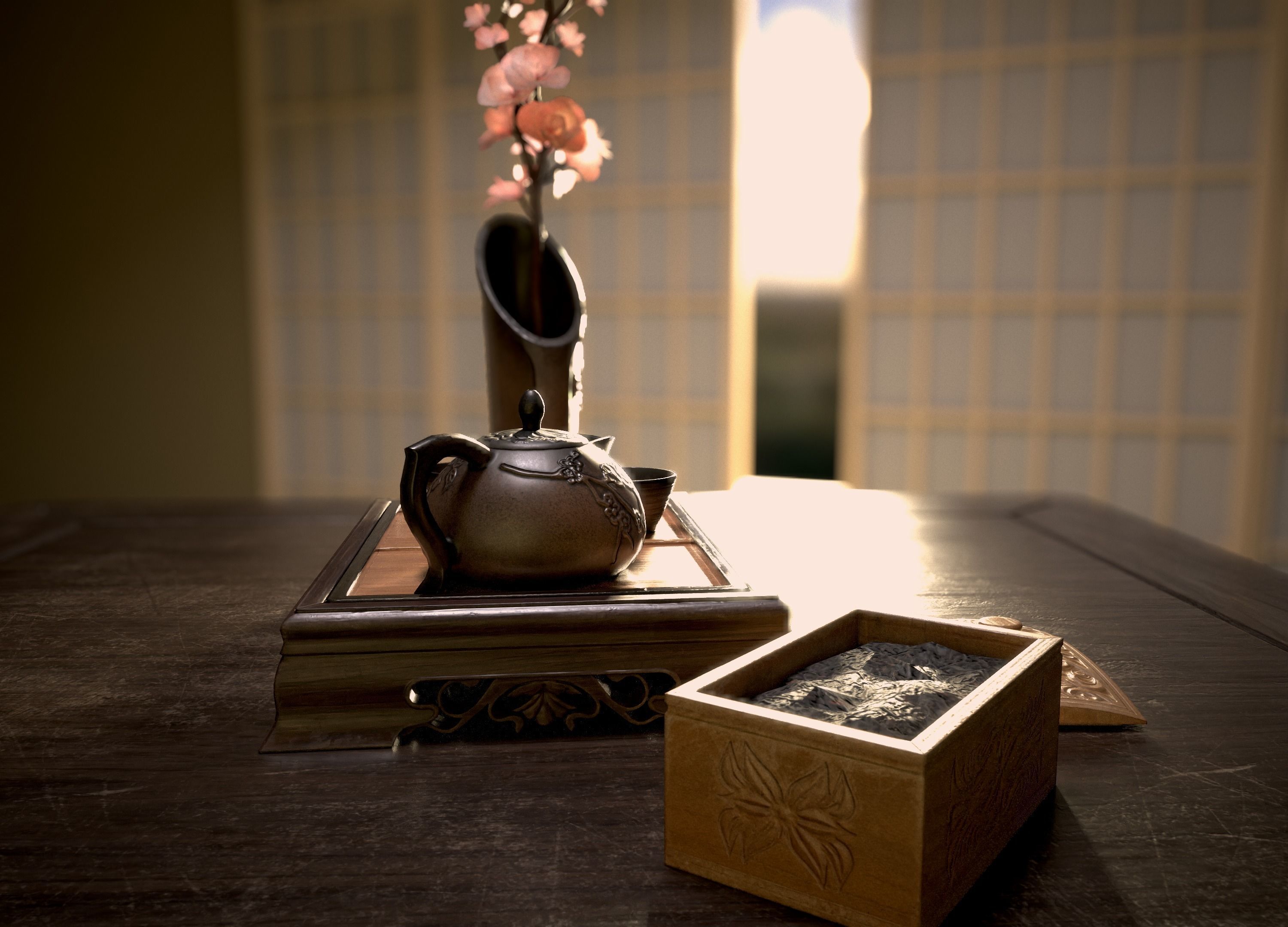 Tea set asset Low-poly 3D model_2