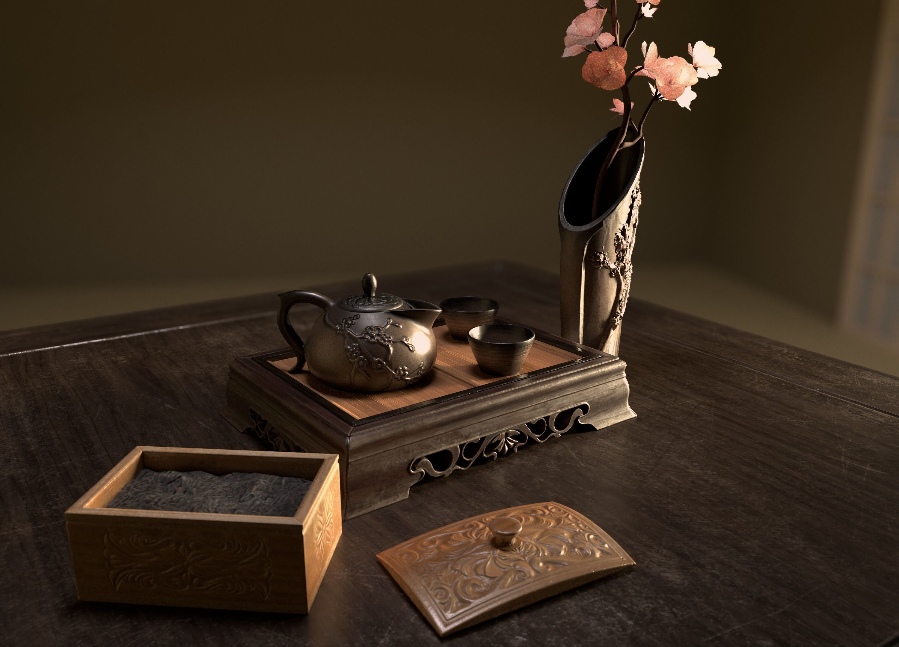 Tea set asset Low-poly 3D model_4