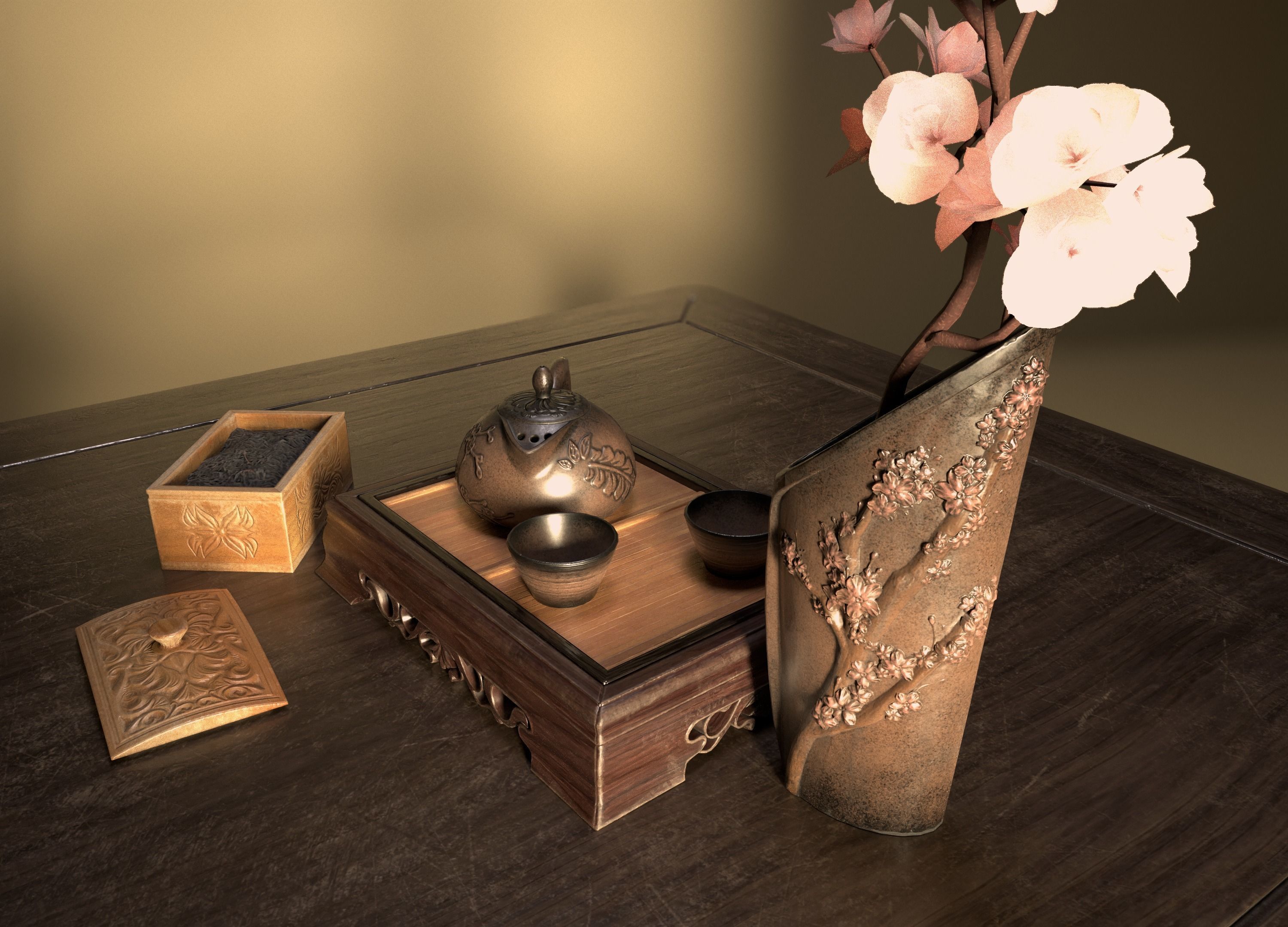 Tea set asset Low-poly 3D model_5