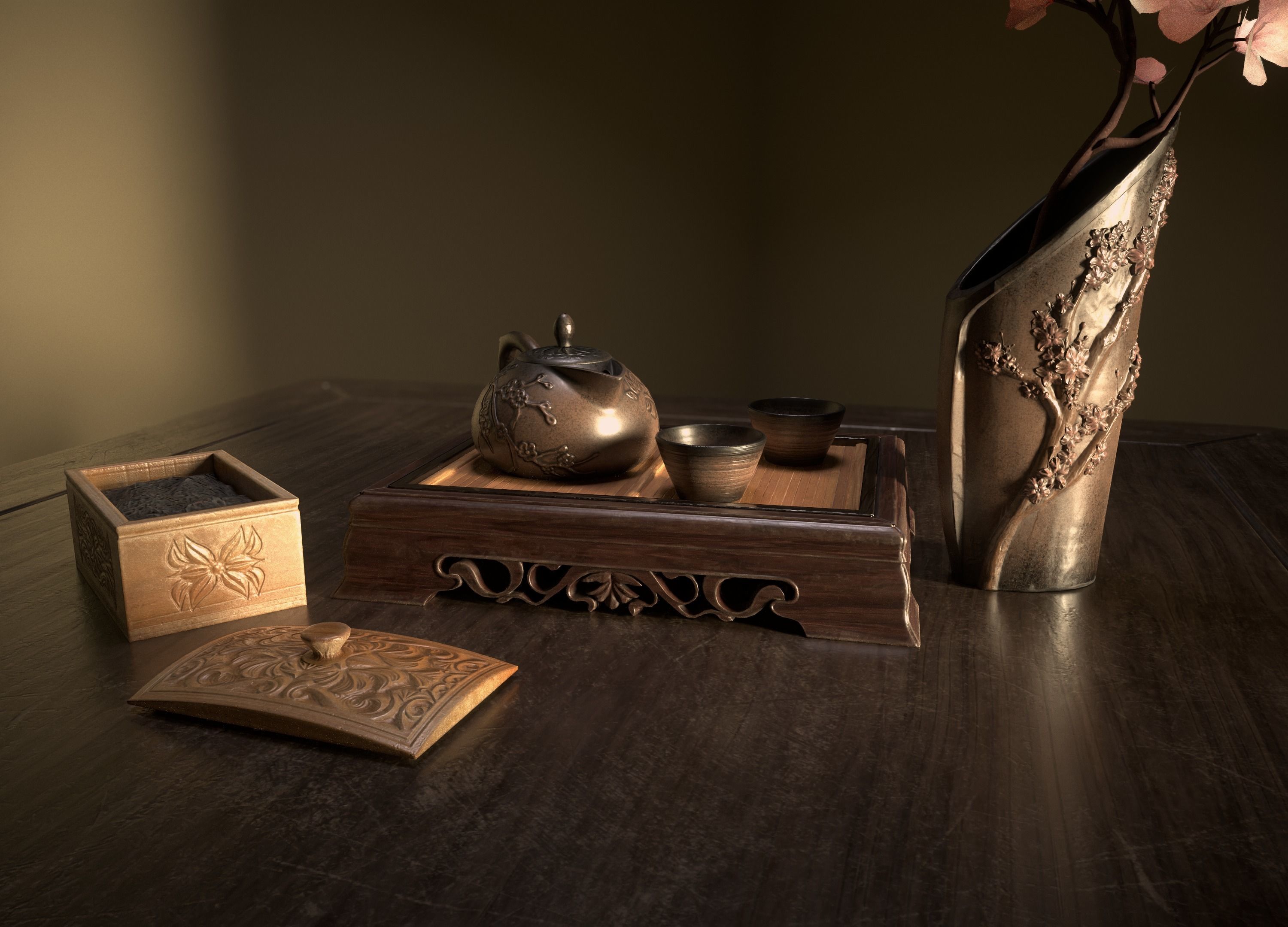 Tea set asset Low-poly 3D model_3