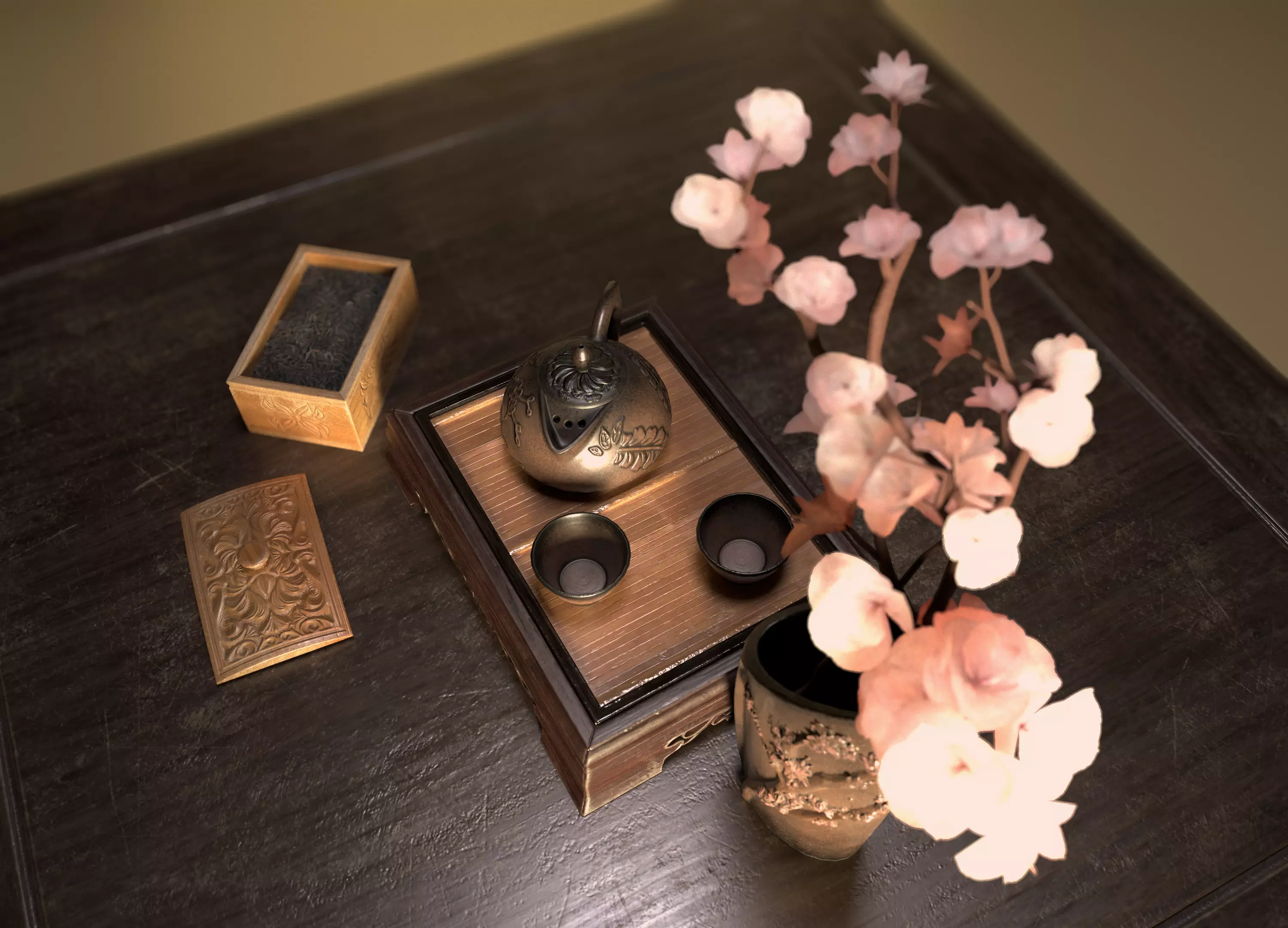 Tea set asset Low-poly 3D model_0