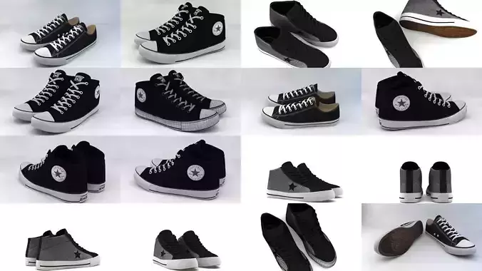 converse pair of sneakers with laces 3D Model Collection