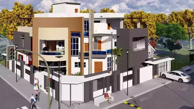 modern villa in revit 3D model