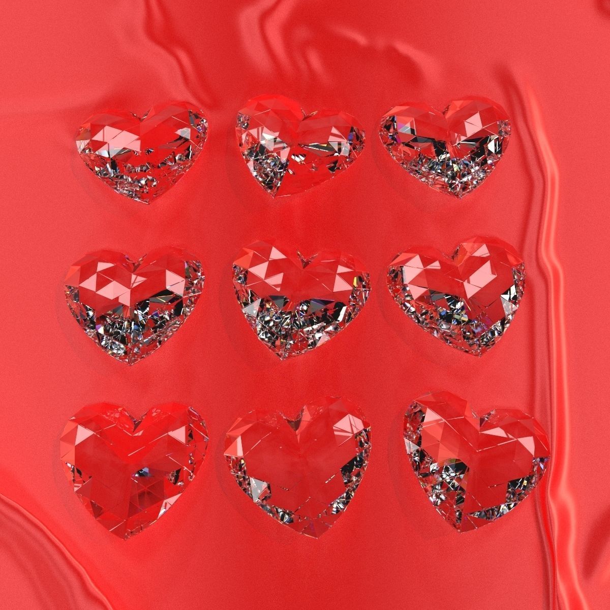 Set Heart shaped gemstone v1  3D model_4