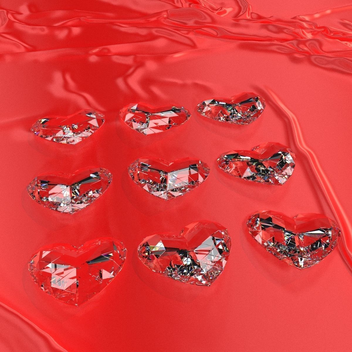 Set Heart shaped gemstone v1  3D model_1