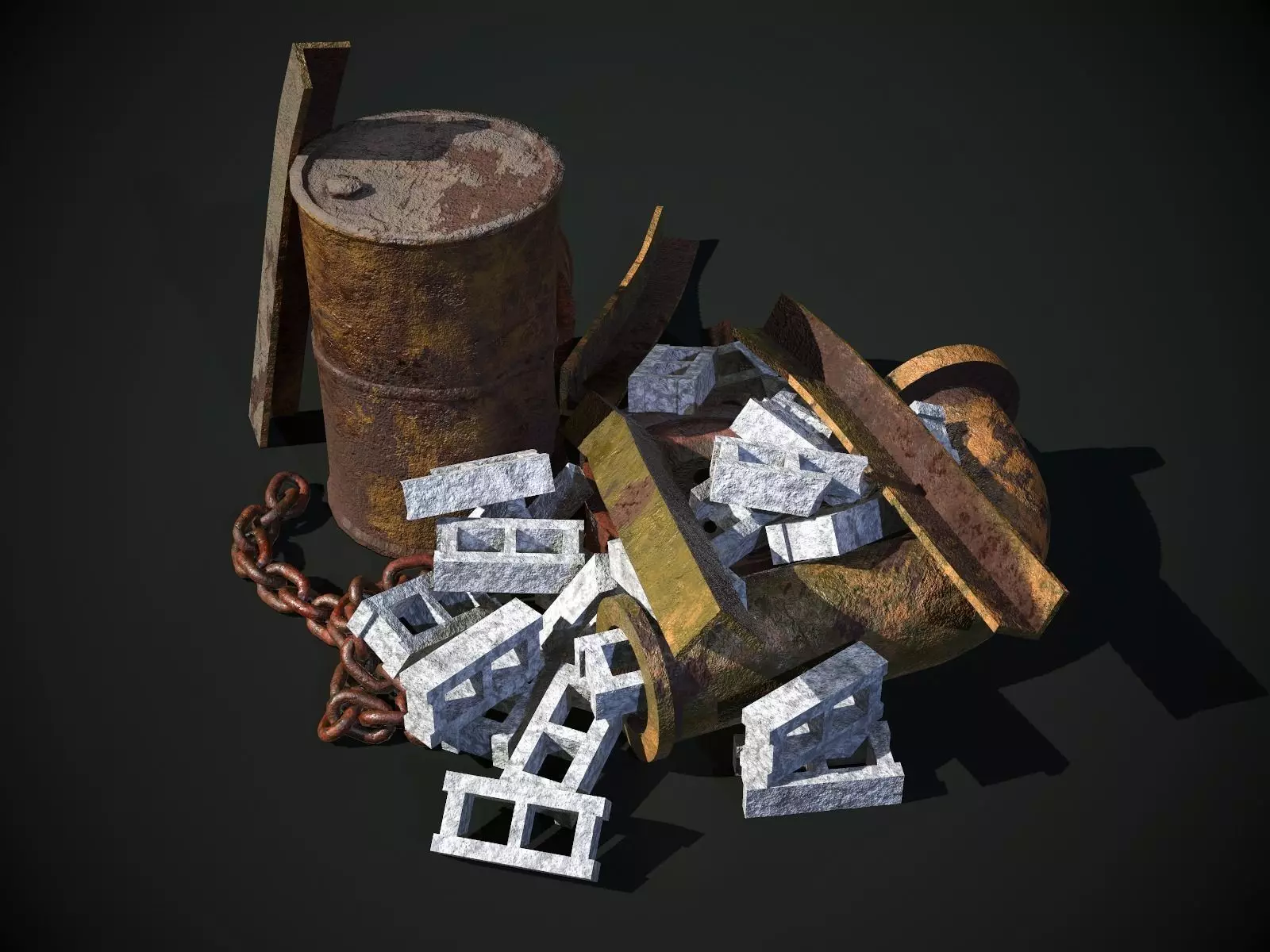 Rusty Debris Pile environment prop PBR Low-poly 3D model_0