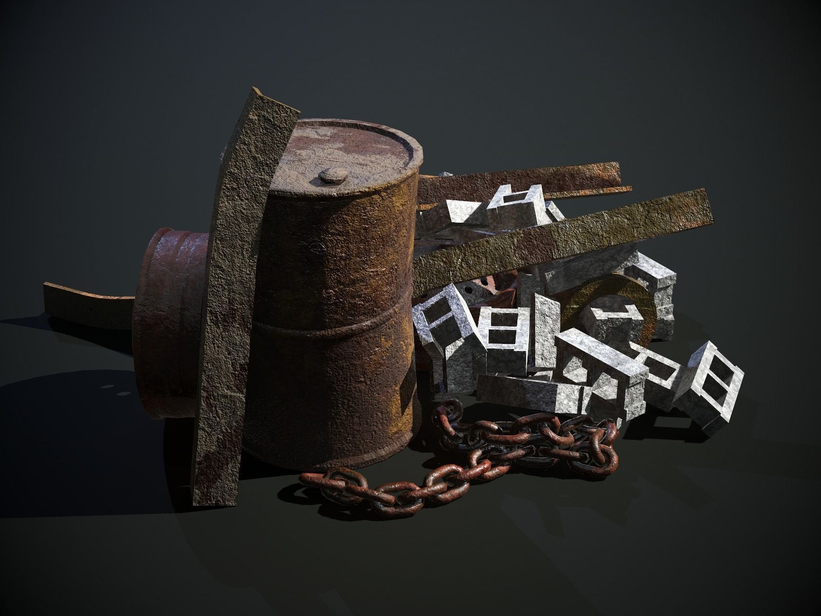 Rusty Debris Pile environment prop PBR Low-poly 3D model_2