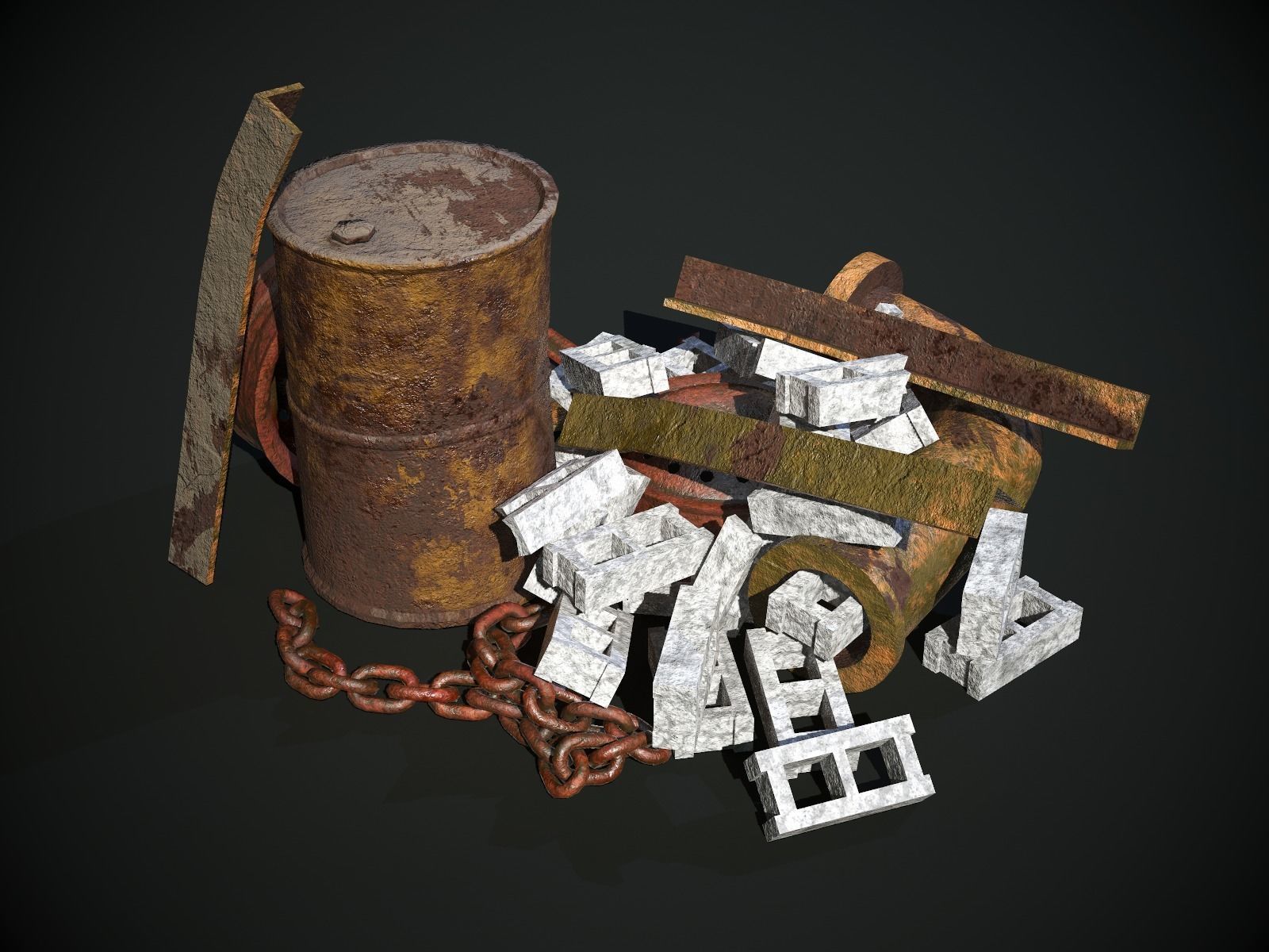 Rusty Debris Pile environment prop PBR Low-poly 3D model_4